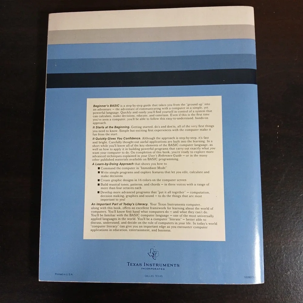 TI-99/4A TI99 HOME COMPUTER Console BEGINNER'S BASIC MANUAL Book